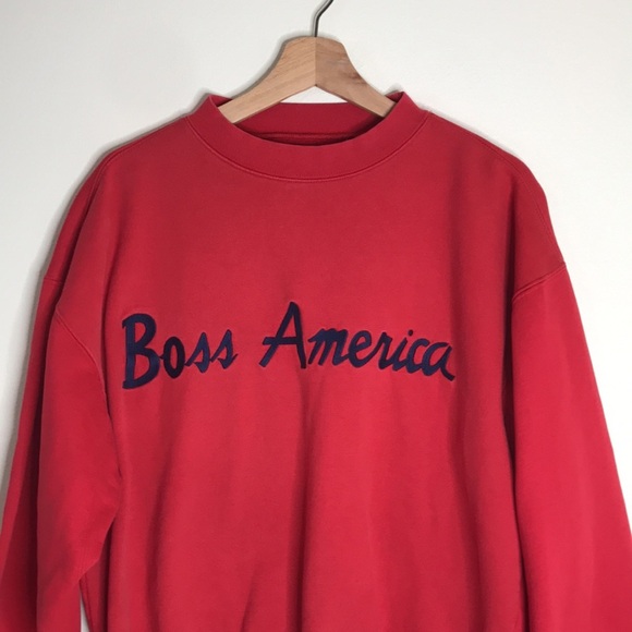 Vintage boss America red pullover unisex sweater size medium - Picture 2 of 10